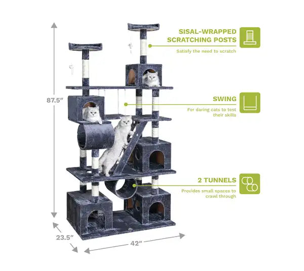 Multi-Level Cat Tree For Indoor Cats With Large PlatformHammock And Natural Scratching Ladder Activity Center For Kitten