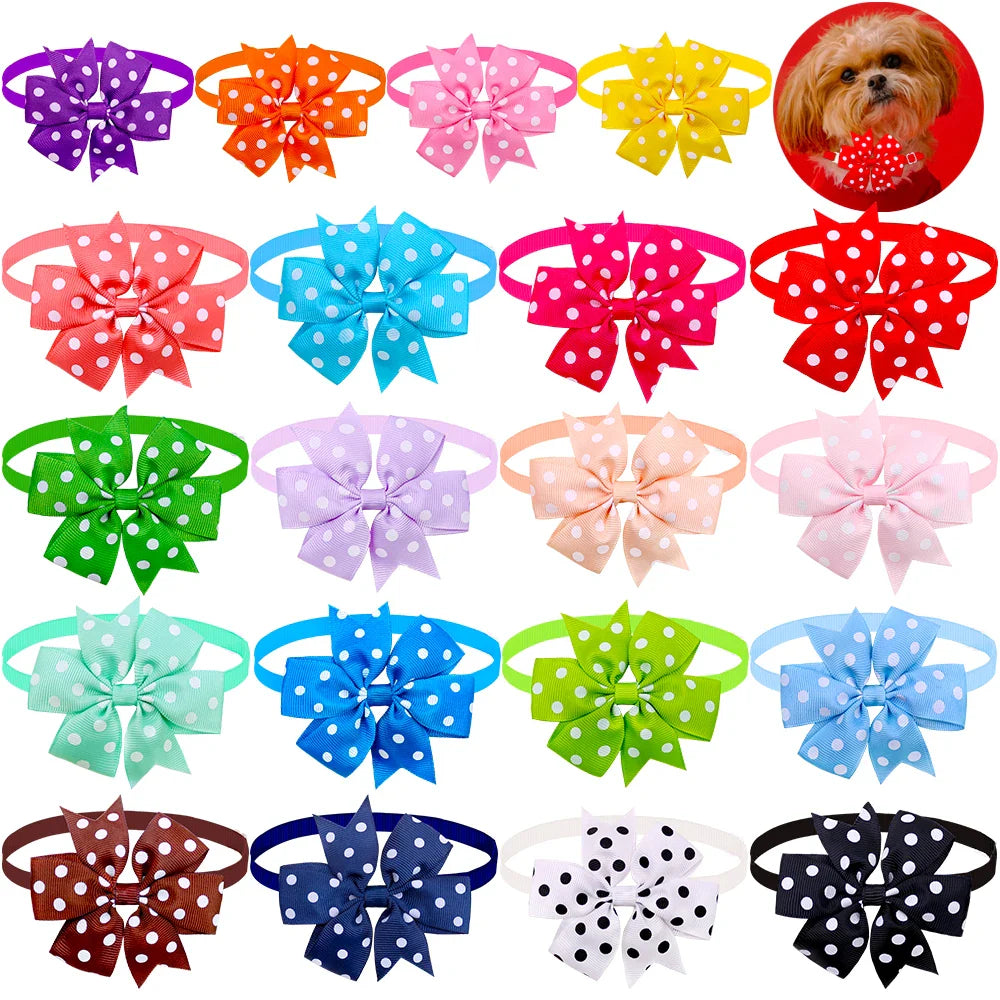 50pcs  Dog Bowtie Dot Solid Bow Tie Collar For Small Dogs  For Dog DIY Bowties Necktie Pet Grooming Accessories For Small Dogs