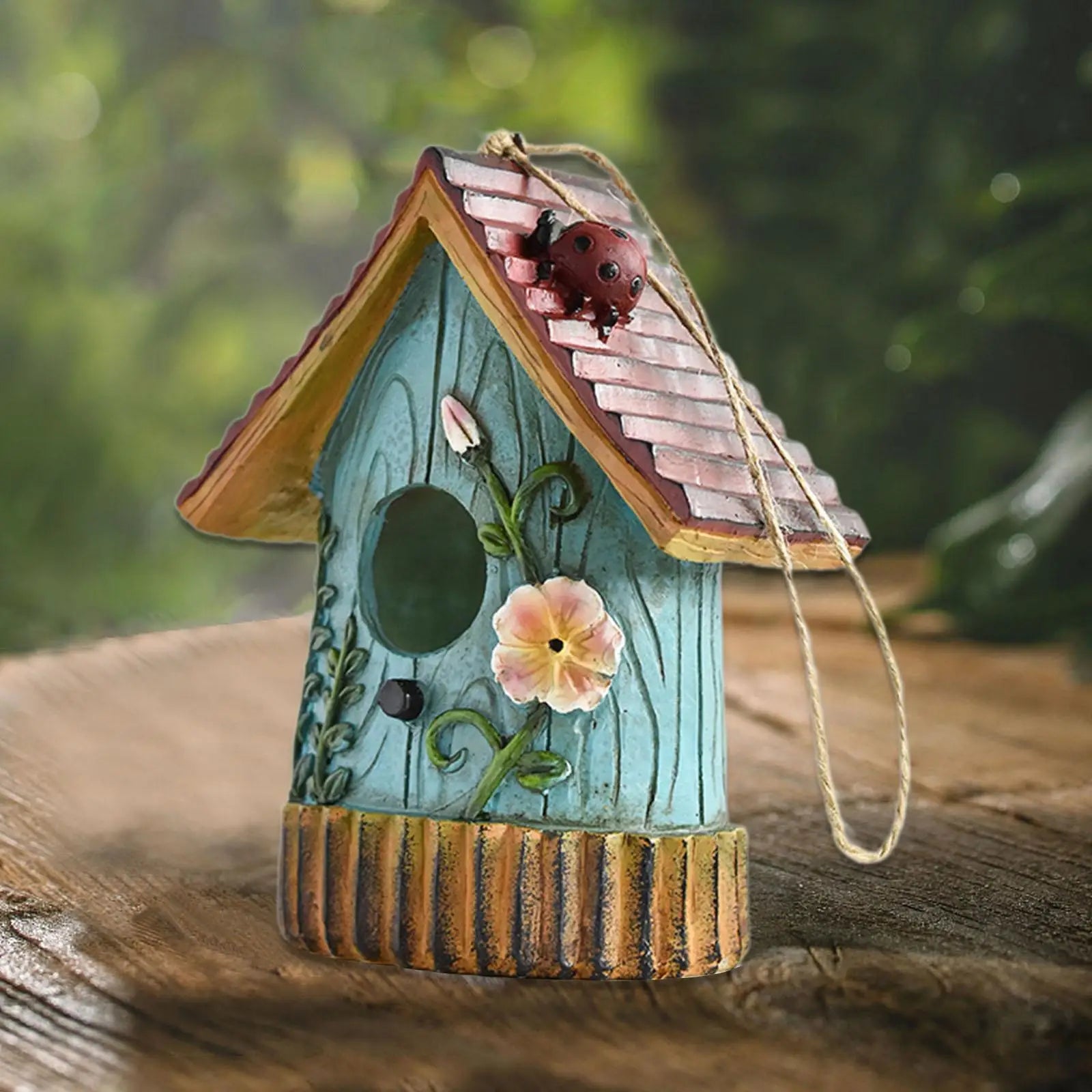 Hanging Bird House Outside Bird Hut Resin, Novelty Garden Decoration Hummingbird Nest for Fence, Trees, Yard, Backyard, Patio