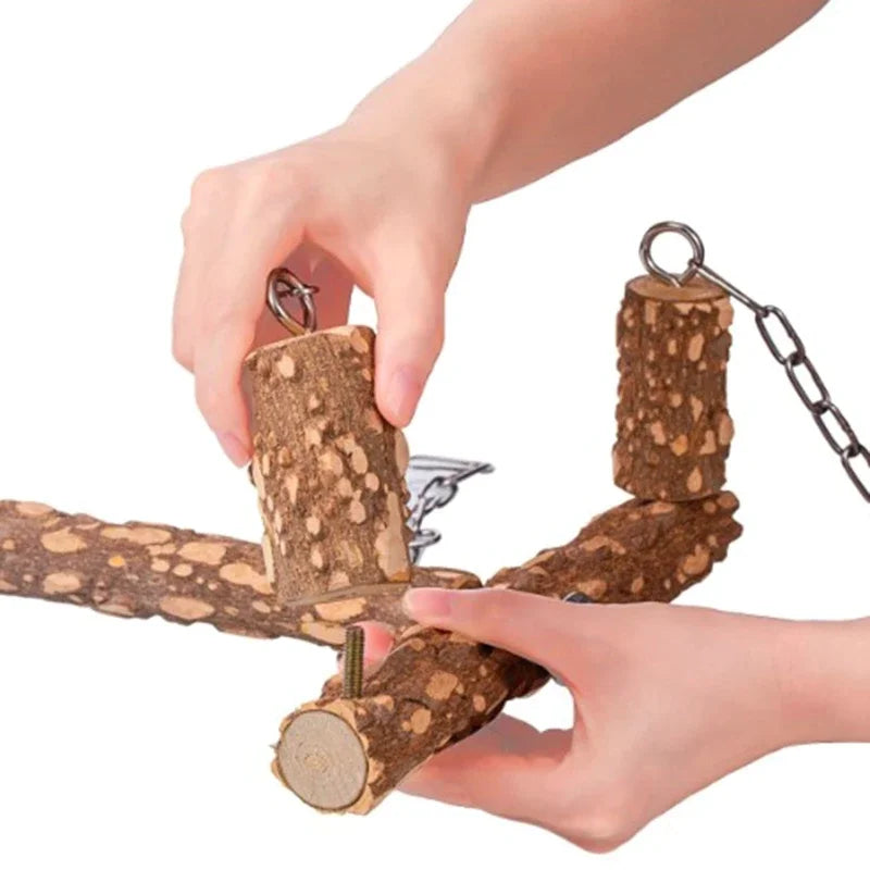 15Inch Wooden Parrot Swings with Metal Chain Hook Birds Perches Parakeet Safety Standing Racks Pet Birds Supplies