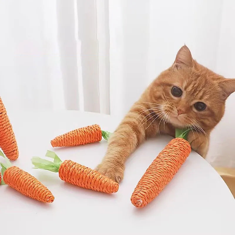 Cat Toy Carrot Sound Bite Resistant Paper Rope Clean Teeth Interactive Chew Toys Cat Kitten Built-in Bell Small Animals Pet Toys