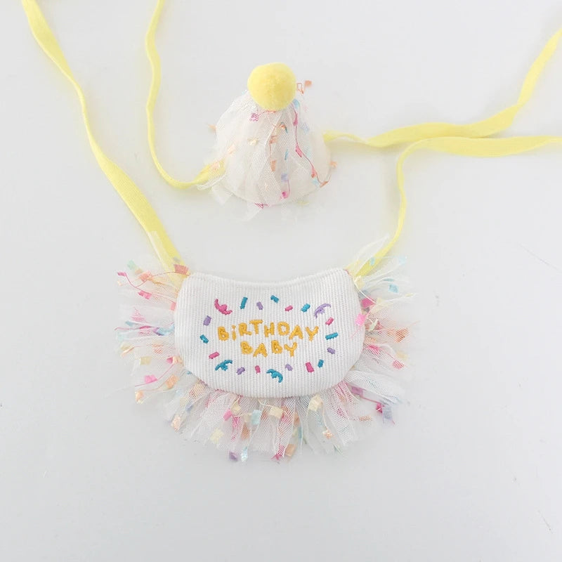 Pet Cat Dog Birthday Party Lace Suit Hat Scarf Dog Bib Saliva Towel Mesh Series Bear Birthday Jewelry Dress Up Accessories