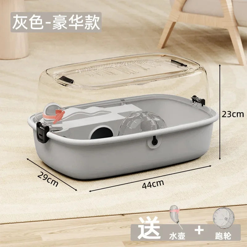 Hamster Cage Plastic Hut Transparent Large Space Golden Bear Oversized Villa Panoramic Double-layer Feeding Box Full Set