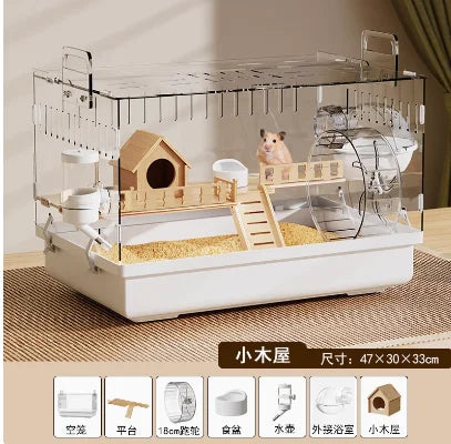‌Large Acrylic Hamster Cage - Transparent Luxury Villa Habitat for Golden Hamster Easy Clean Small Animal House with Accessories