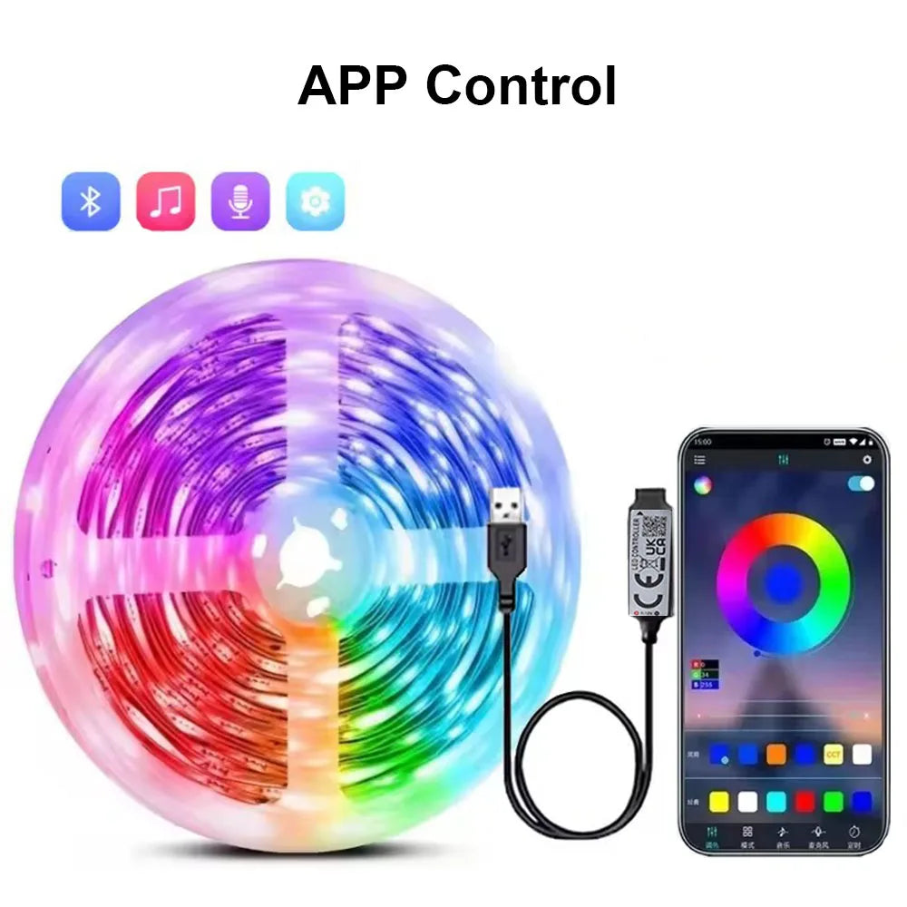 LED Strip Lights RGB SMD5050 1M-40M Led Strip Diode Tape Ribbon Music Sync 16Million Colors Changing for Party Home TV BackLight