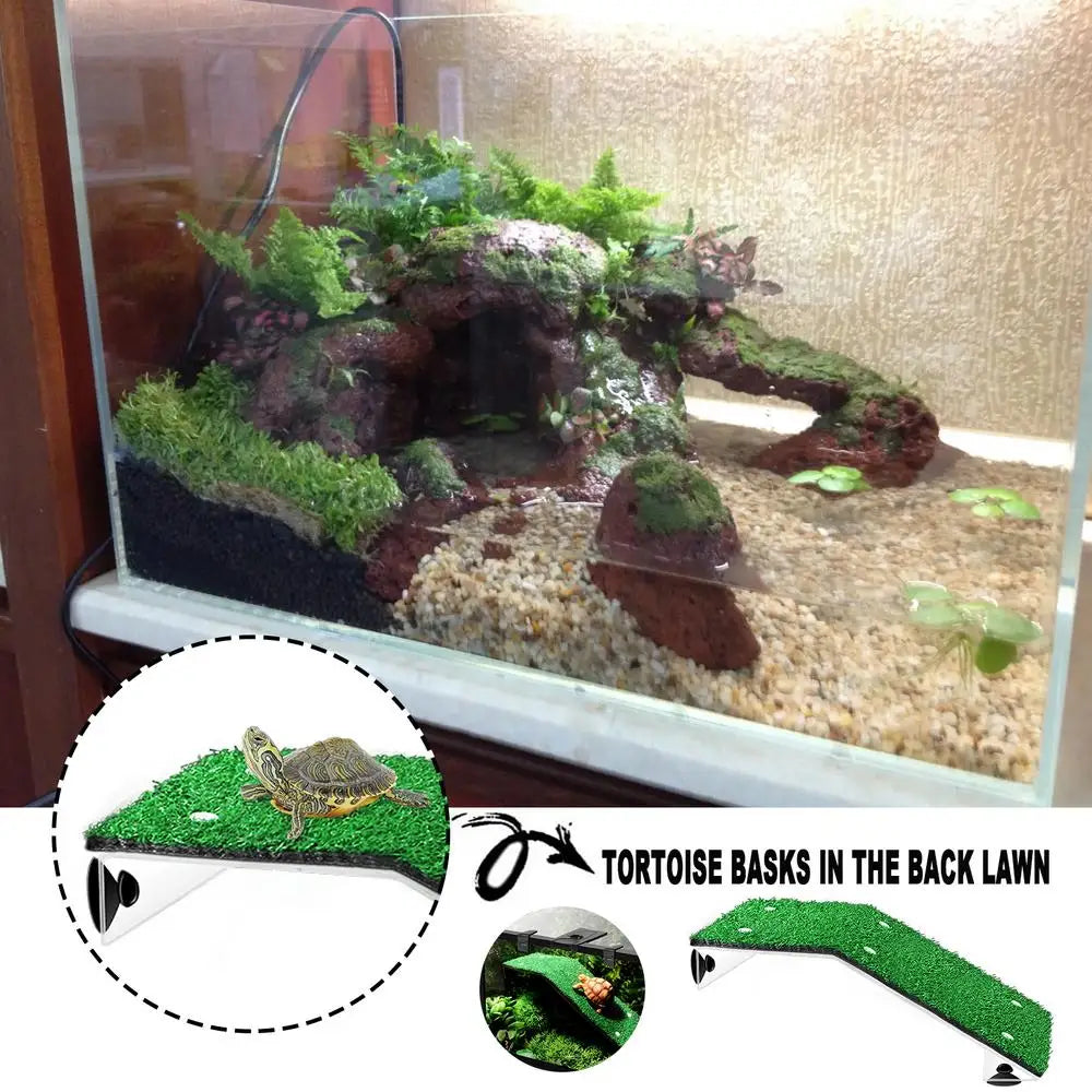 Turtle Basking Platform Simulation Grass Ramp Tortoise Resting Terrace Reptile Lawn Climbing Ladder Aquatic Turtle Tank Accessor