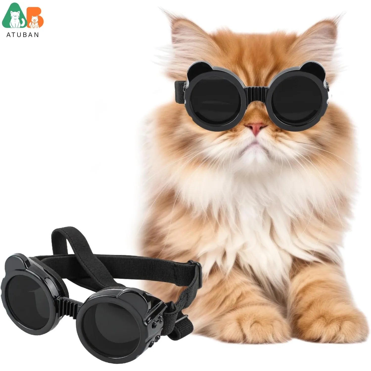 ATUBAN Cat Goggles Panda Shape Dog Goggles Small Breed UV Protection Windproof Dog Eye Protection, Adjustable Straps,Breathable