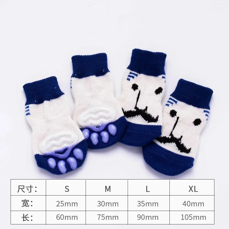4 Pcs/set Cat and Puppy Shoes Of Cute Pet Dog Socks with Printed Non-slip To Protect and Prevent Dirt Warm Pet Puppy Socks