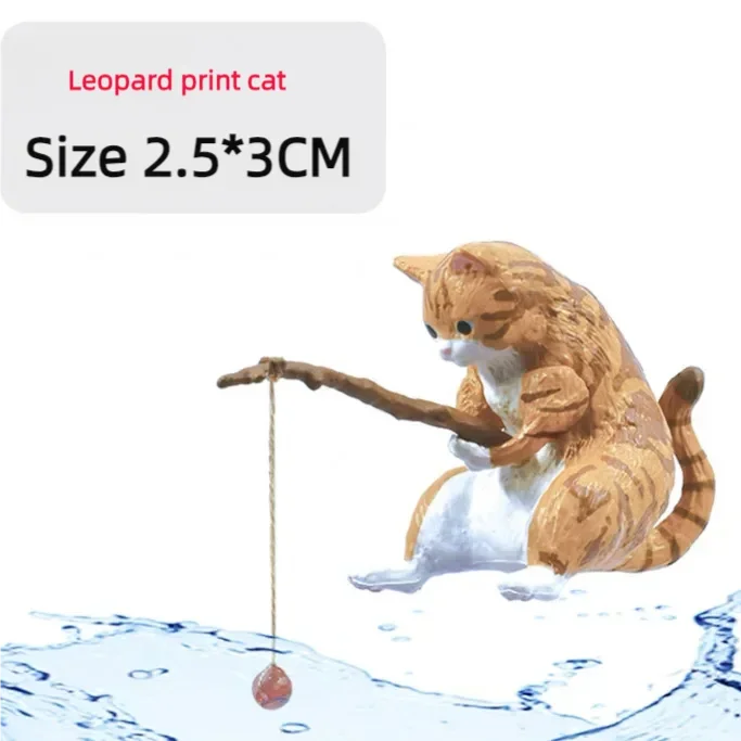 Fishing Cat Ornaments Fish Tank Landscaping Aquarium Decoration Mini Cat Statue Fish Tank Accessories Household Supplies
