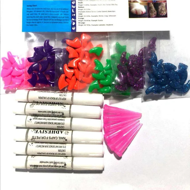 20 PCS/lot New FASHION Colorful Cat Nail Caps Soft Cat Claw Soft Paws with Free Adhesive Glue Size XS-L Gift for Pet Dog