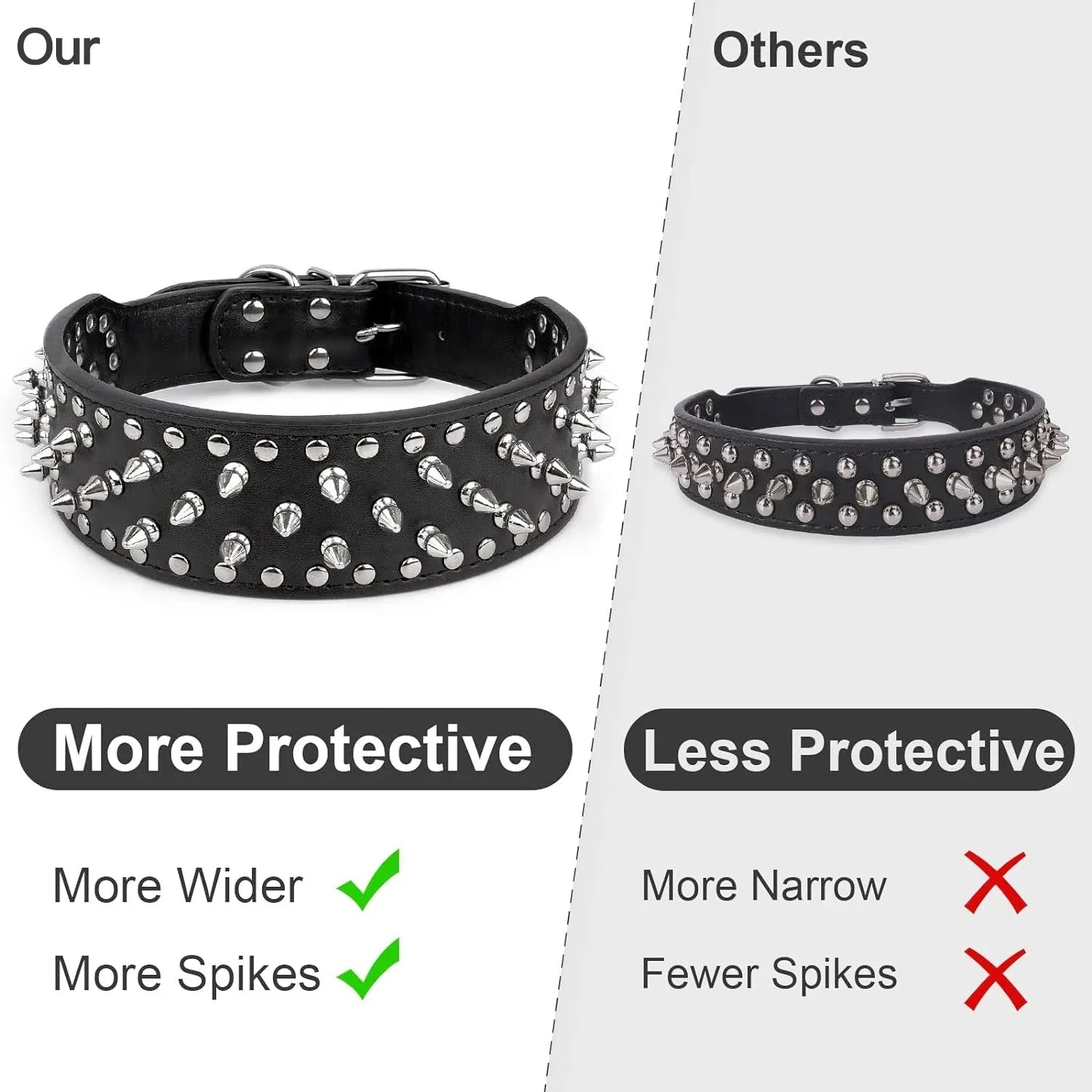 2inch Wide Skull Spiked Studded Leather Large Dog Collars for Medium Large Breeds Pitbull Mastiff Boxer Bully Dog Harness