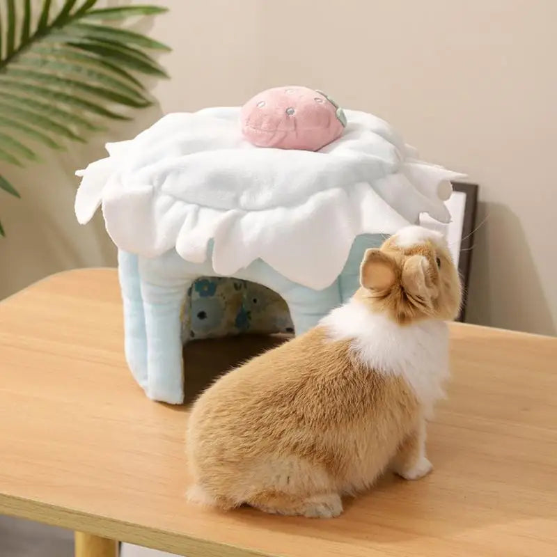 Hamster Cave Bed Soft Warm House Bed for Small Pet Cake Shaped Small Animal Winter Sleeping House for Small Pets Bunnies