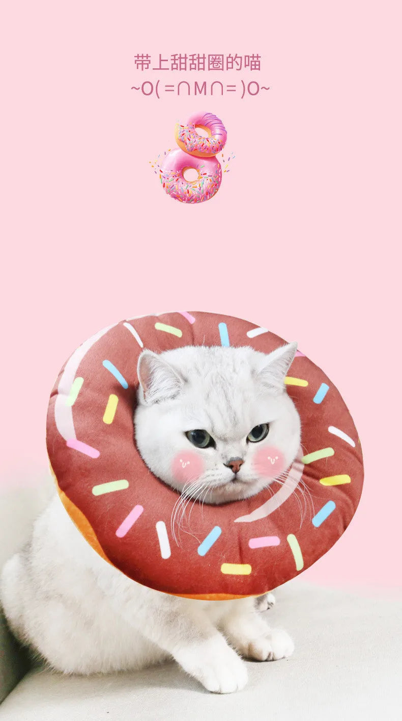 Sweet Donuts Cat Elizabethan Collar Pet Dog Neck Cone Recovery Collar for Anti-Bite Lick Surgery Cat Accessories Pet Collars