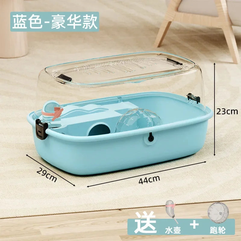 Hamster Cage Plastic Hut Transparent Large Space Golden Bear Oversized Villa Panoramic Double-layer Feeding Box Full Set