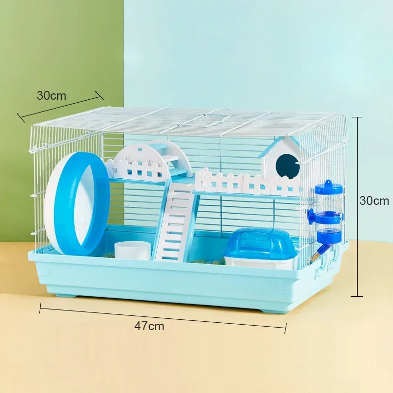 Luxury Hamster Cage Large Space Villa Two Layer Platform Small Animal Hedgehogs Guinea Pig House Stairs Running Wheel Toy Set
