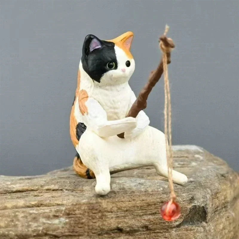 Fishing Cat Ornaments Fish Tank Landscaping Aquarium Decoration Mini Cat Statue Fish Tank Accessories Household Supplies