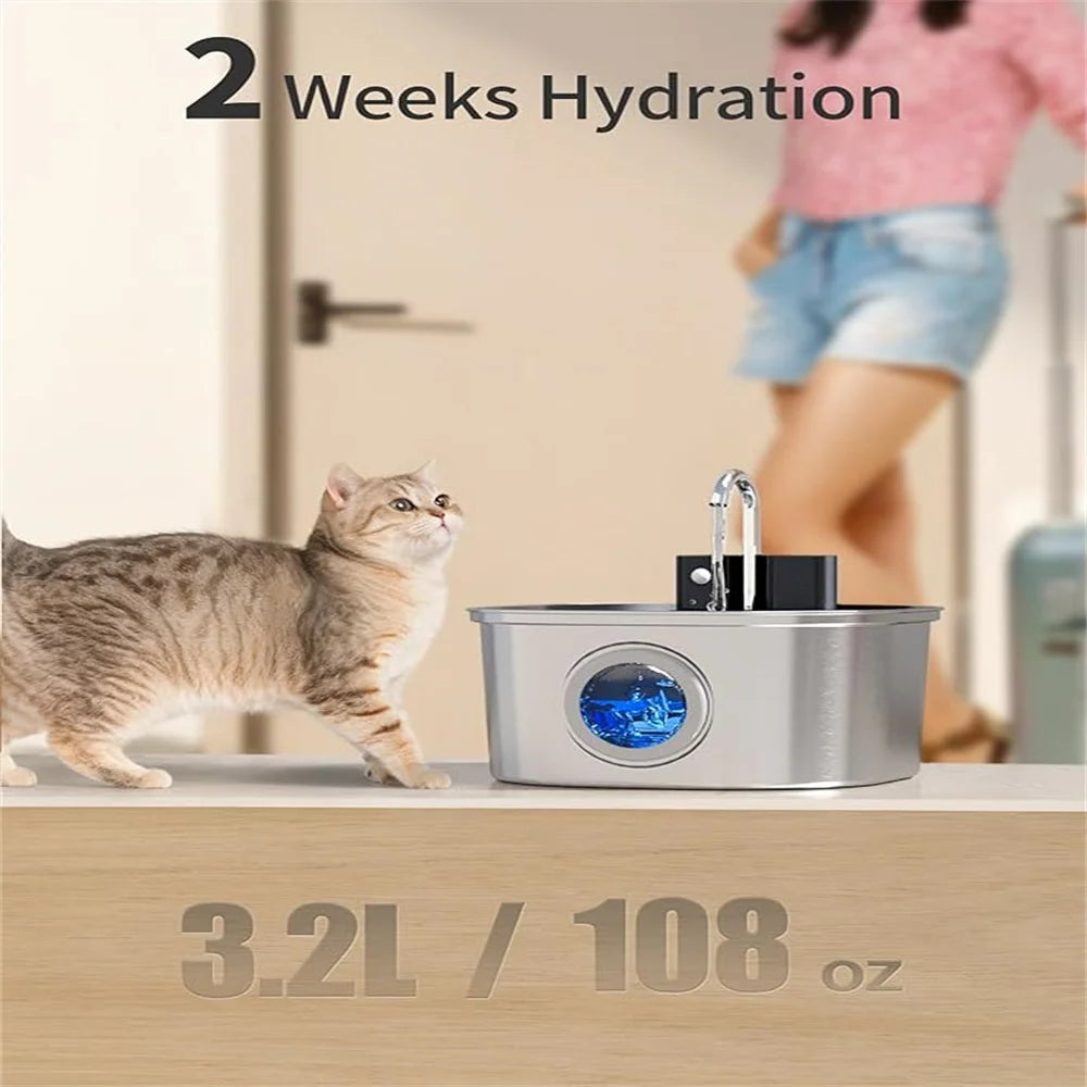3.2L 5V USB  Recharge Cat Water Fountain Automatic Sensor Stainless Steel Cat Dog Water Fountain Multiple Pet Drinking Bowls