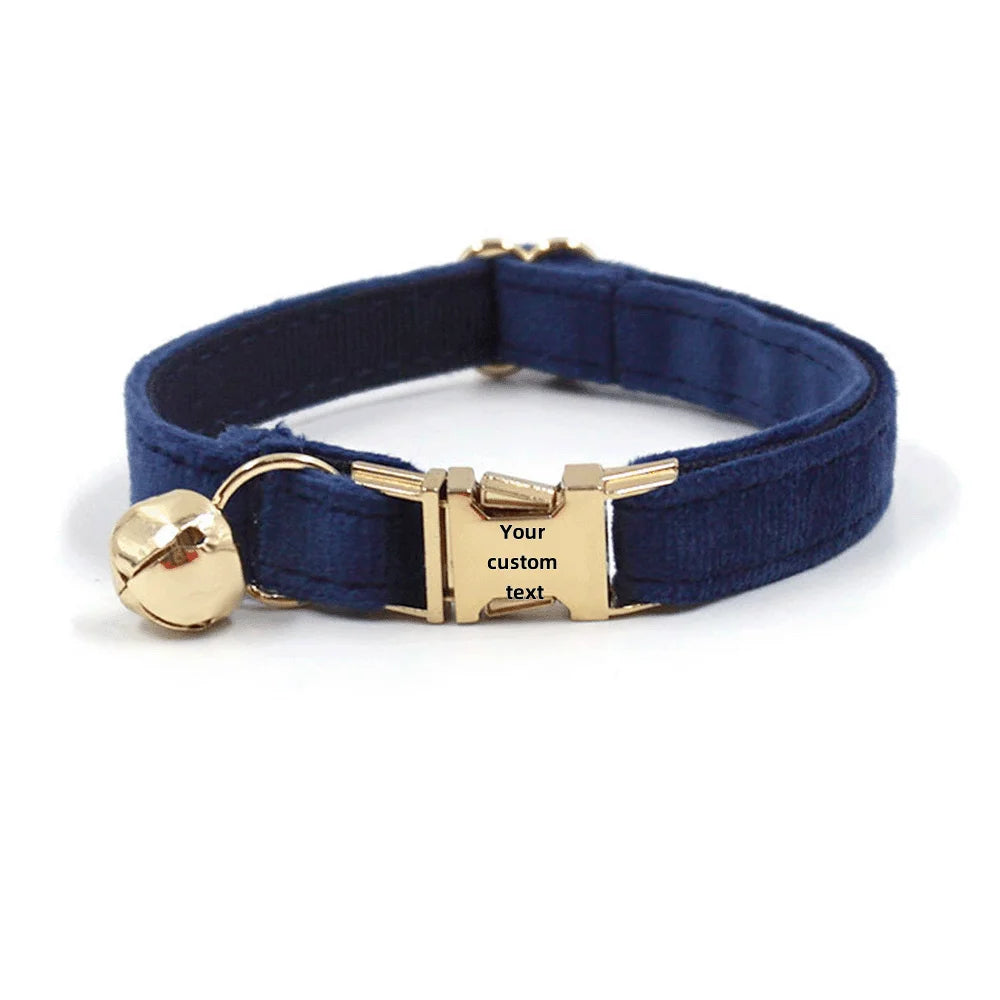 Customized Velvet Anti Lost Cute Bell Cat Collar Puppy Collar Light Luxury Fashion Good-Looking Pet Accessories Free Engraving