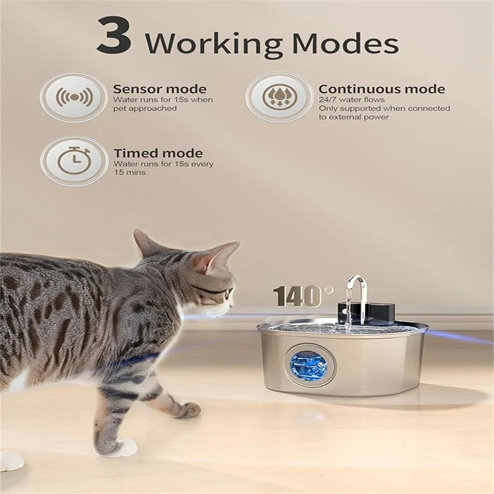 3.2L 5V USB  Recharge Cat Water Fountain Automatic Sensor Stainless Steel Cat Dog Water Fountain Multiple Pet Drinking Bowls
