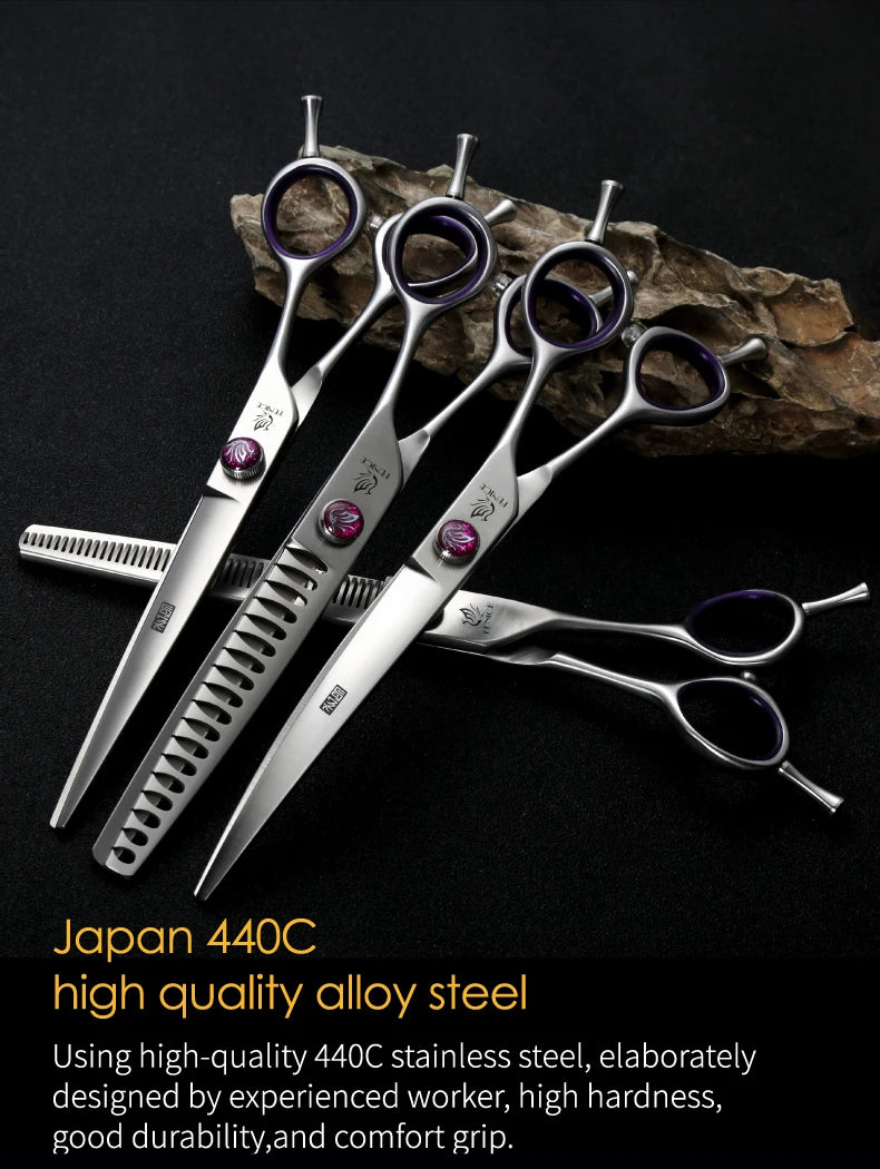 Fenice JP440C 7/8 Inch Professional Pet Dogs Grooming Scissors Straight Curved Thinning Chunker Shear Scissors Set For Dogs