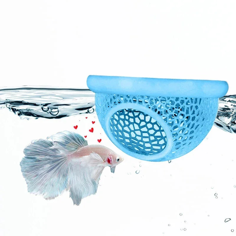 Aqaurium Floating Cave Fish Shrimp Hideout Shelter 3-in-1 Hammock Feeding Ring & Resting Spot for Betta Small Aquatic Pets