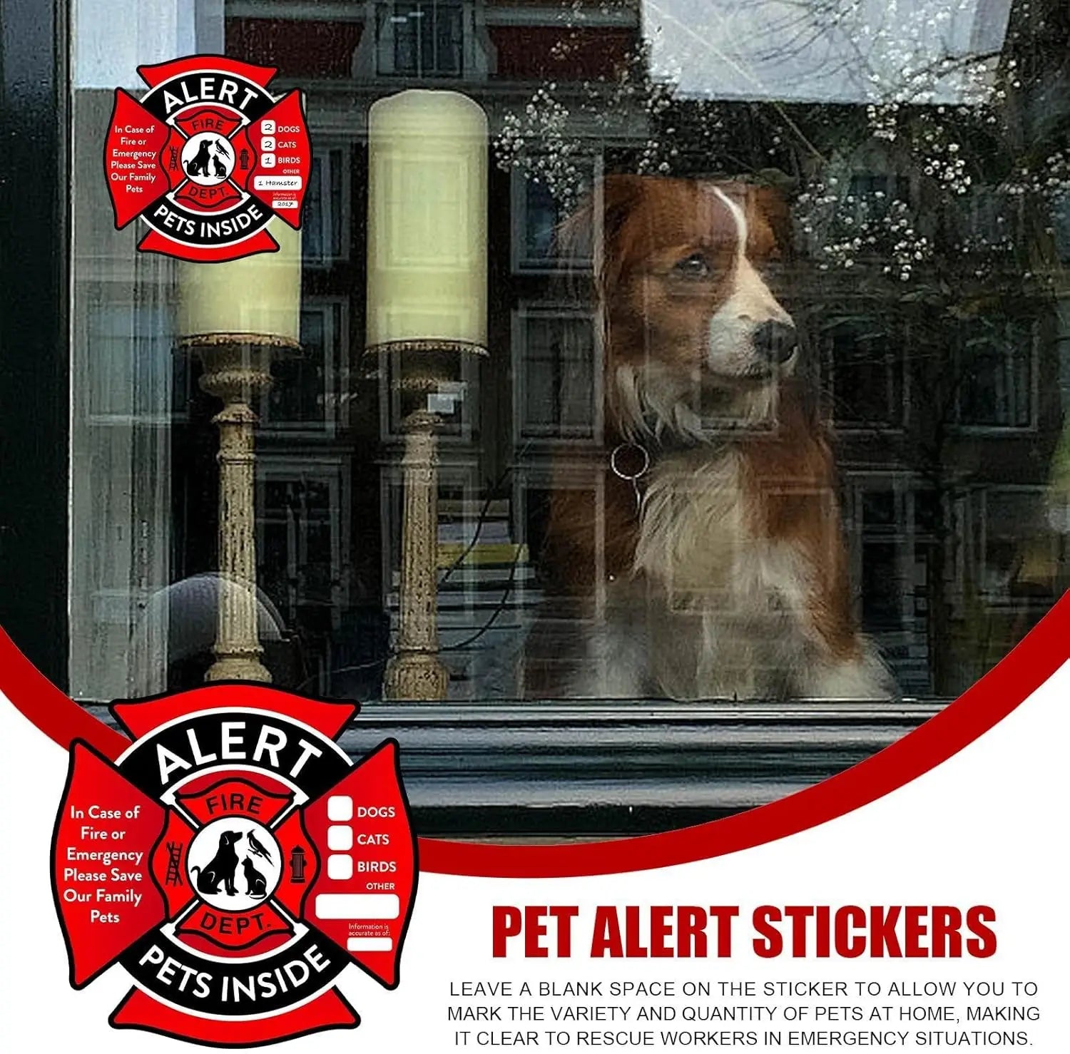 Pet Alert Stickers Static Cling Window Decals Emergency Pets Rescue Sign - NO Adhesive, Removable, UV Resistant