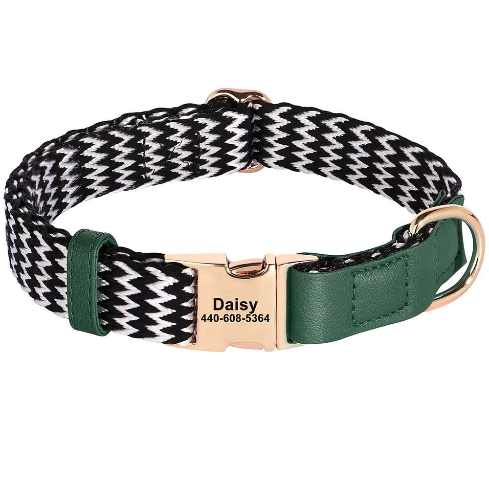 Custom Nylon Dog Collar Durable PU Leather Dog Collars Necklace Personalized Pet ID Collars for Small Medium Large Dogs Party