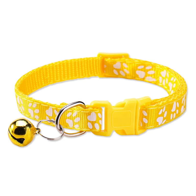 Collar with Bell Cartoon Footprint Colorful Dog Puppy Cat Accessories Kitten Collar Adjustable Safety Bell Ring Necklace