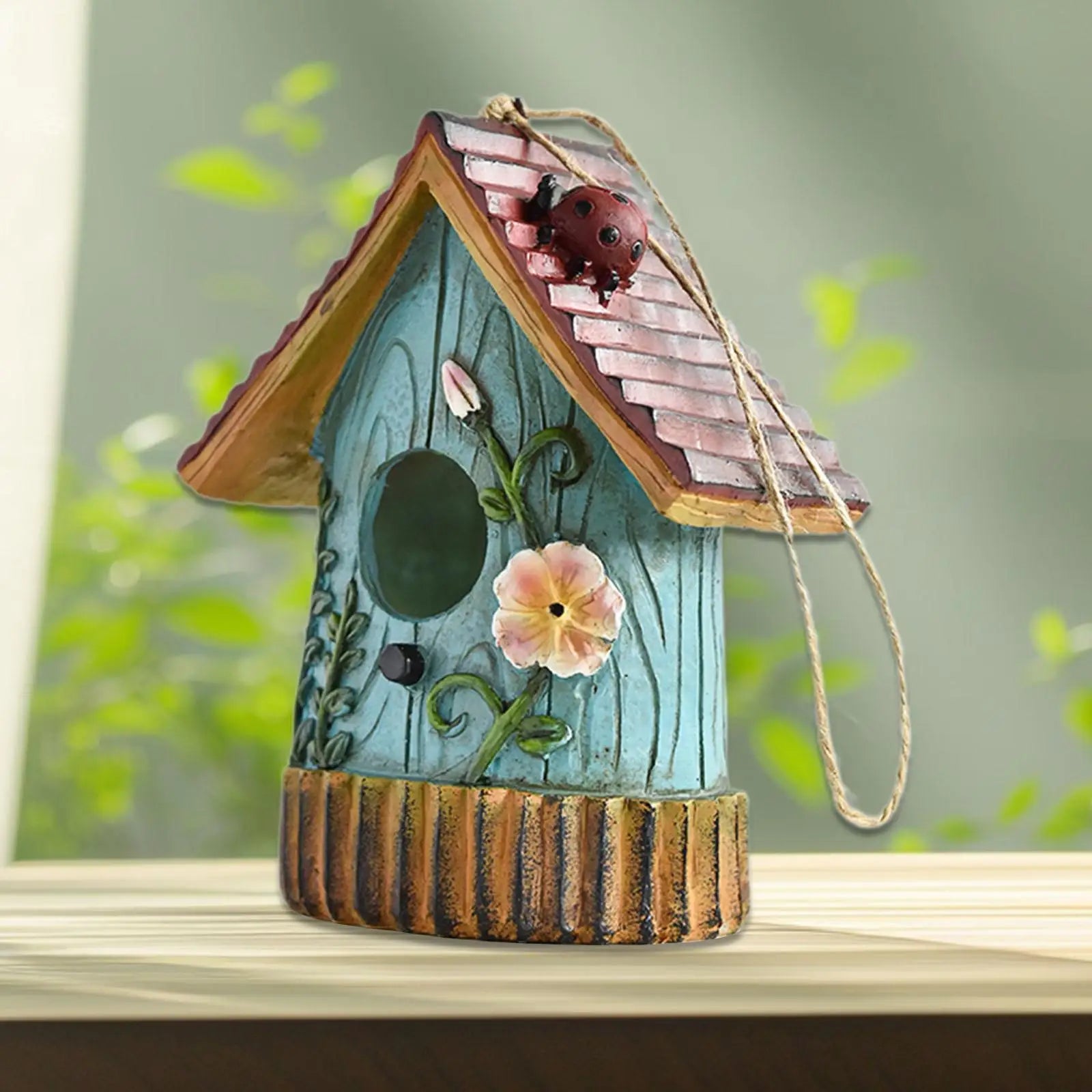 Hanging Bird House Outside Bird Hut Resin, Novelty Garden Decoration Hummingbird Nest for Fence, Trees, Yard, Backyard, Patio