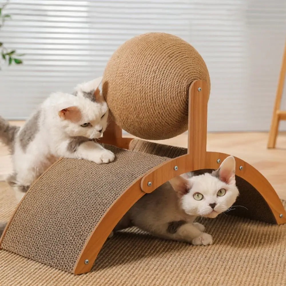 Corrugated Paper Sisal Cat Scratching Ball Wear-Resistant Wood/Sisal Cat Grinding Paw Balls Ferris Wheel Shape Brown