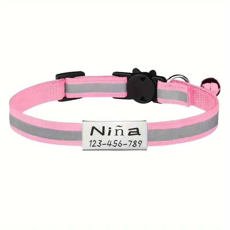 Personalized Free Engraving Reflective Cat Safety Buckle Collar Adjustable Custom ID tag Nylon Puppy Kittens Necklace