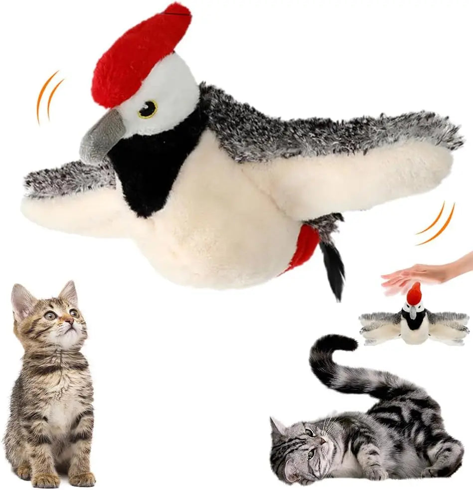 Interactive Cat Toy Chirping Bird , 2025 New Rechargeable Interactive Flapping Chirping Bird Cat Toy, Bird Catnip Toys Cat games