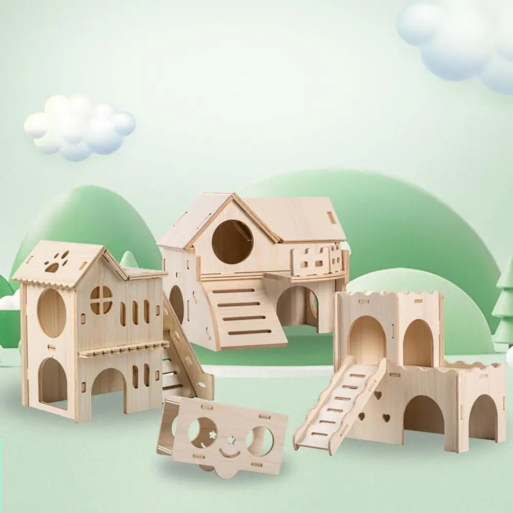 Wooden Hamster House Swing Sleeping Nest, Multi-Holes, Breathable Double Layer, Fun Toys, Small Pet Supplies