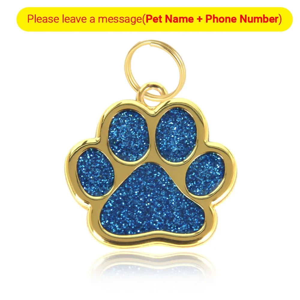 Personalized Collar Pet ID Tag Custom Free Engraved Cat Dog Puppy Name Necklace Gold Paw Glitter Pendant Pet Accessories 3CM