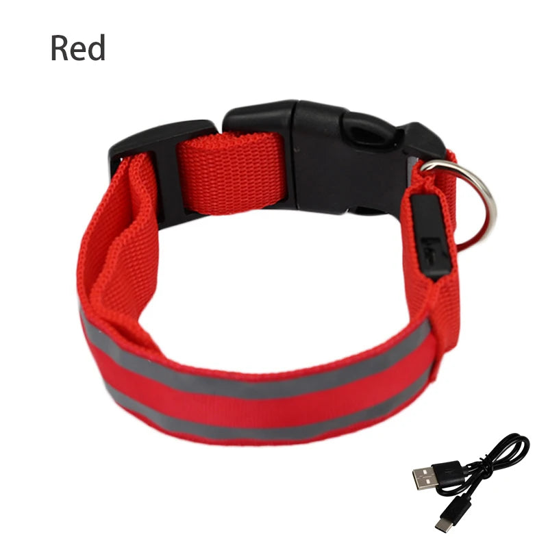 Reflective Dog Collar Luminous Night Safety Usb Rechargeable LED Dog Collar Light For Small Dogs Cat Pet Collar Para Perro XS-XL