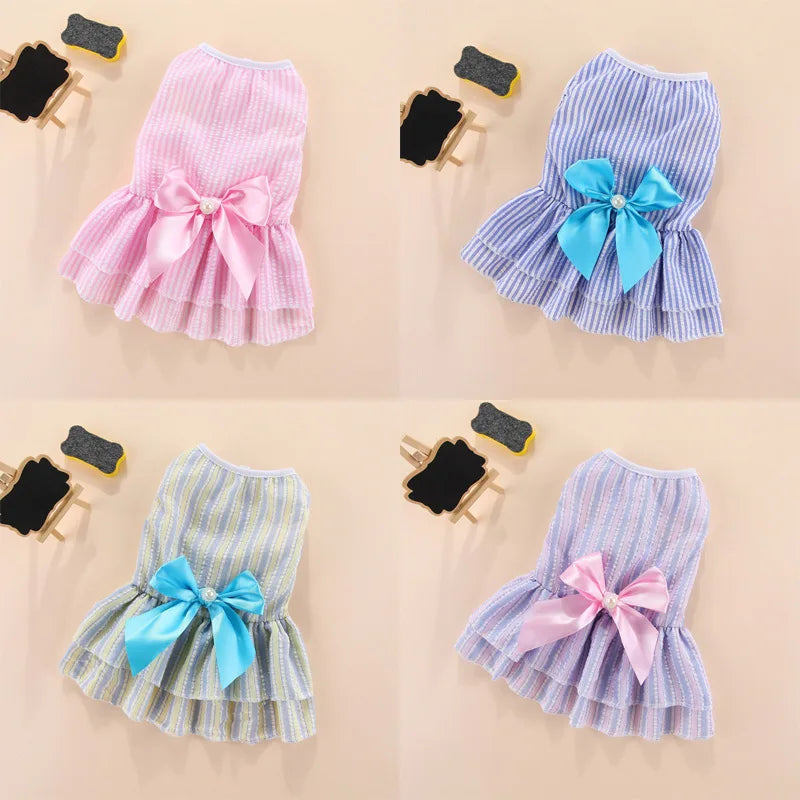 Sweet Bunny Rabbit Skirt Summer Pet Dress for Small Animals Stripe Plaid Puppy Dog Cat mascotas Clothes Clothing estidos perrita