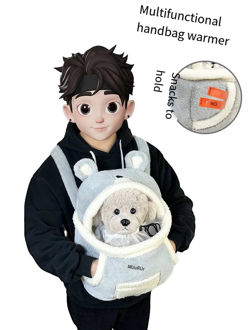 Pet bag winter warm thick plush chest double shoulder go out portable bag than bear teddy cat bag dog bag