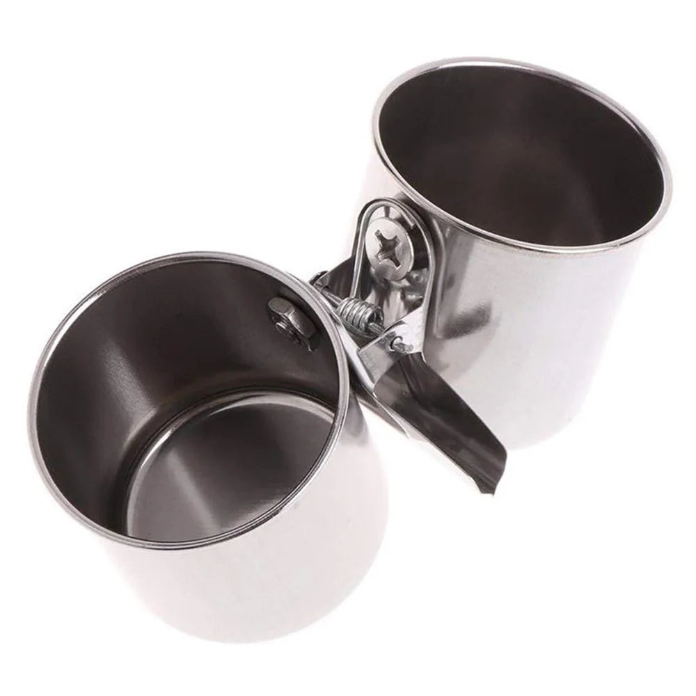 Bird Feeder Cup with Clip Stainless Steel  Double Cups Parrot Feeding Food Water Bowl Bird Cage Feeder Accessories Pet Supplies