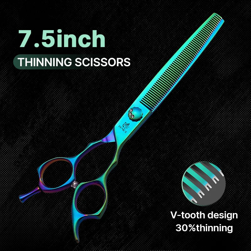 Fenice High-grade 7.0/7.5 inch JP440C Fluorescent Green Pet Grooming Scissors Shears Cutting&Curved&Thinner Set for Dog Groomer