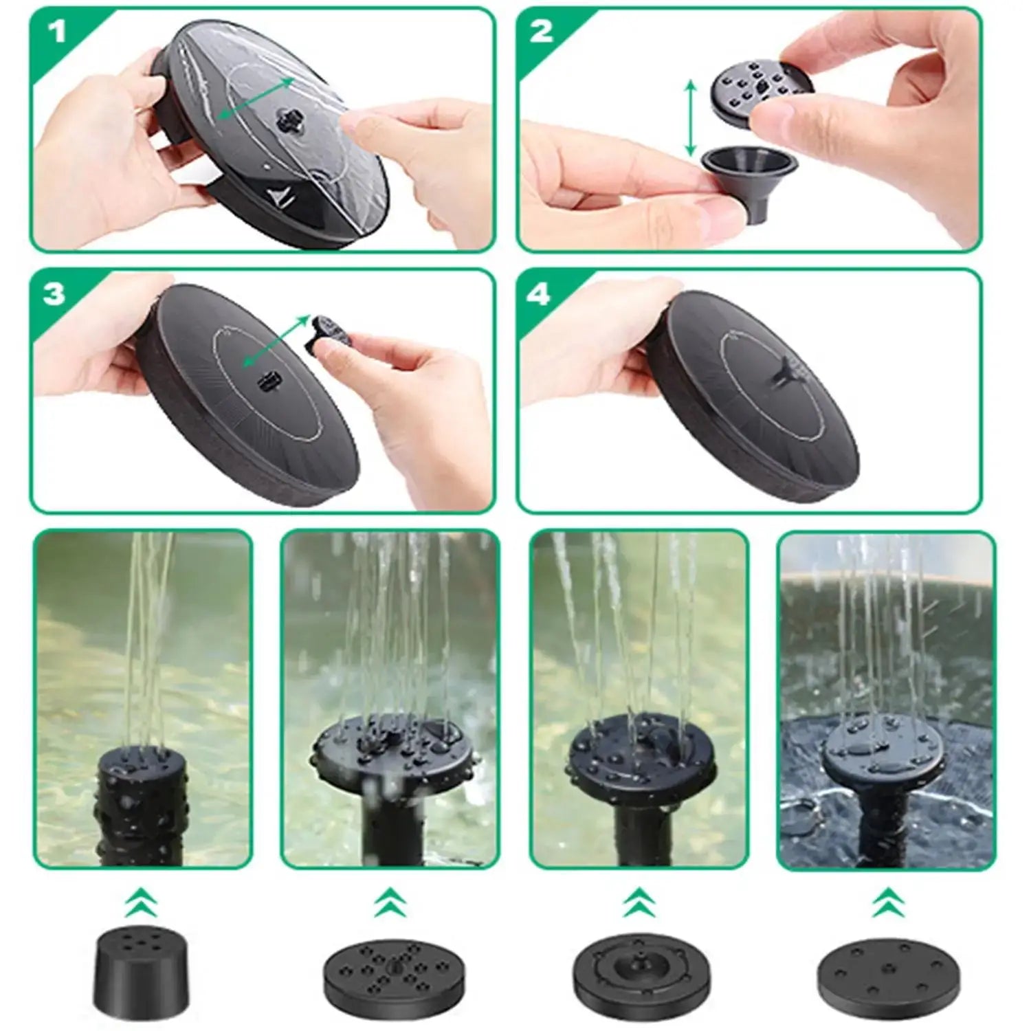13/16/18cm Outdoors Solar Fountain Used for Bird Bath Garden Landscape Decoration Rockery Swimming Pool Floating water Fountains