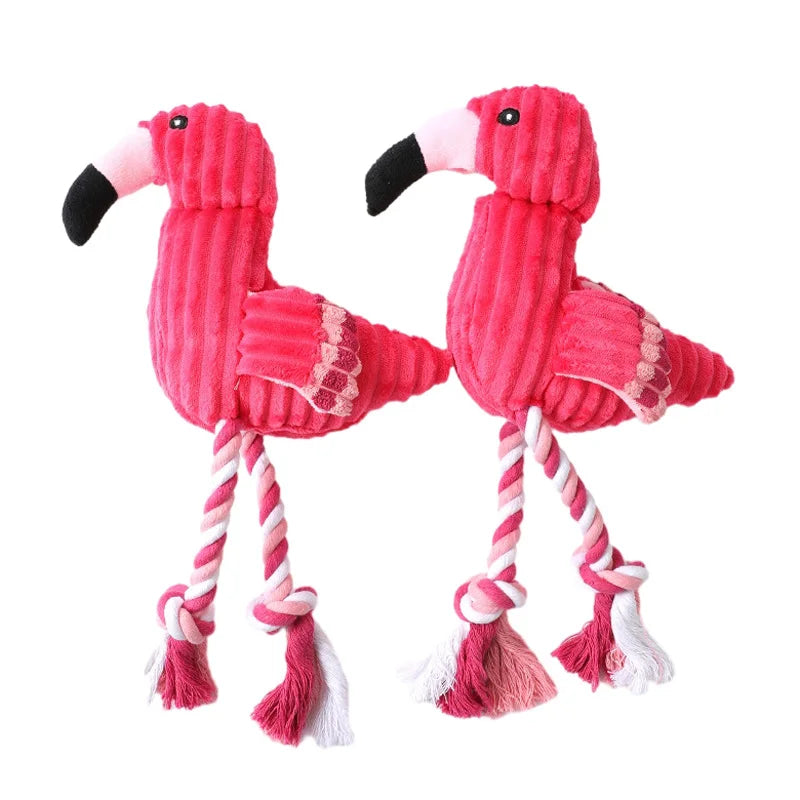 Cute Flamingo Plush Dog Toys Funny Interactive Squeaky Chew Ropes Toys For Small Large Pets Teeth Cleaning Supplies