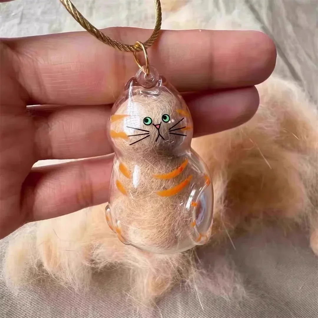 Cat Hair Storage Box Memorial Keychain Transparent Pet Fur Storage Container Hanging Cat Keychain Pendant for Pet Lovers