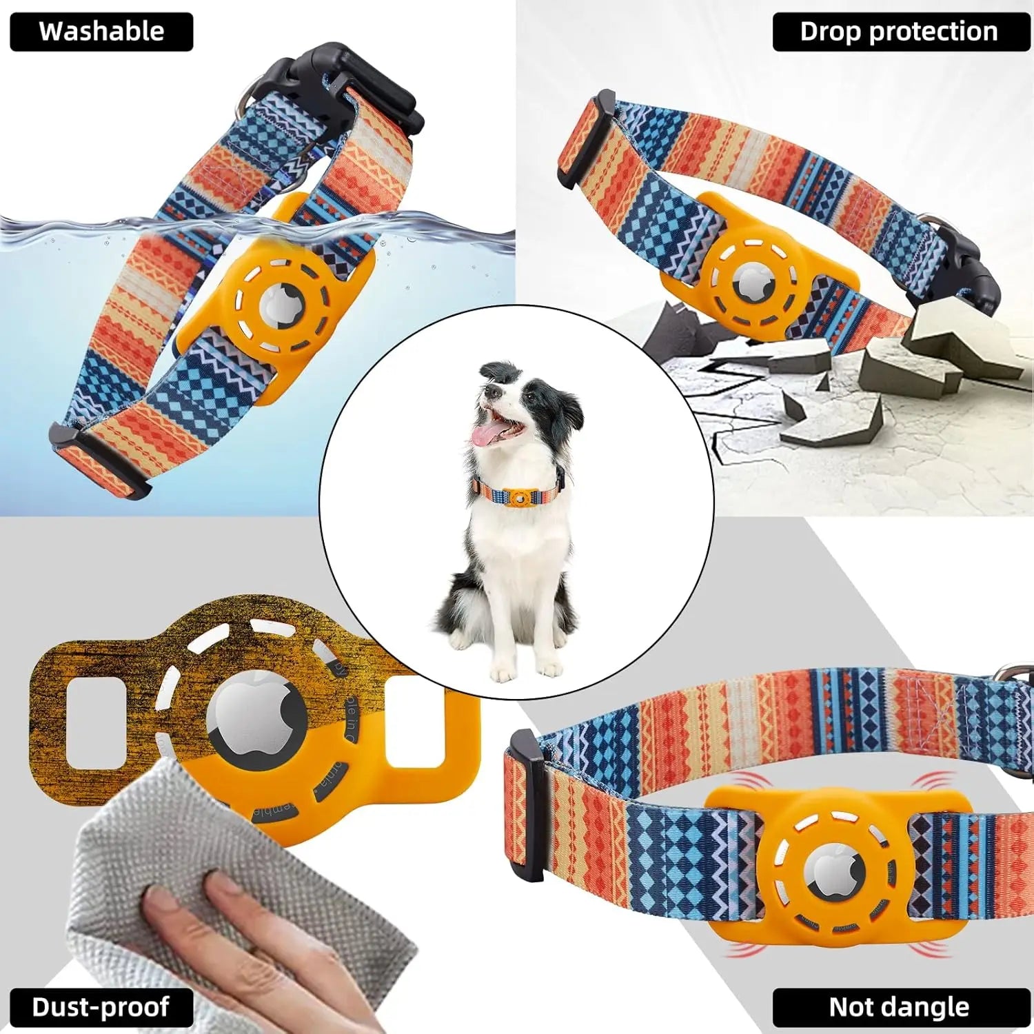 AirTag Dog Collar, for Apple AirTag, Polyester Pattern Pet Puppy Collar with Silicone AirTag Holder for Small Medium Large Dogs