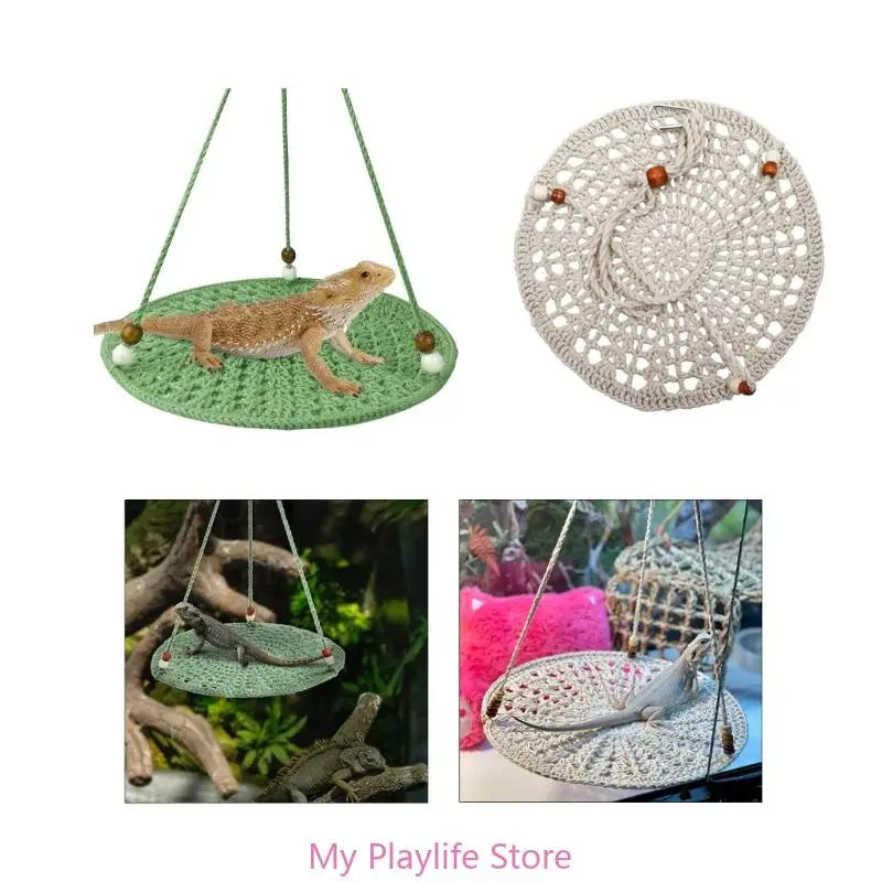 Reptile Summer Hammocks Lizards Hammock Bearded Dragons Round Crocheted Net Hammock Bed Crocheted Supplies