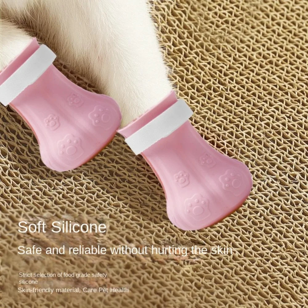 4PCS Adjustable Cat Foot Cover Silicone Multi-Color Anti-Scratch Cat Shoes Waterproof Cat Claw Protector Pet Grooming