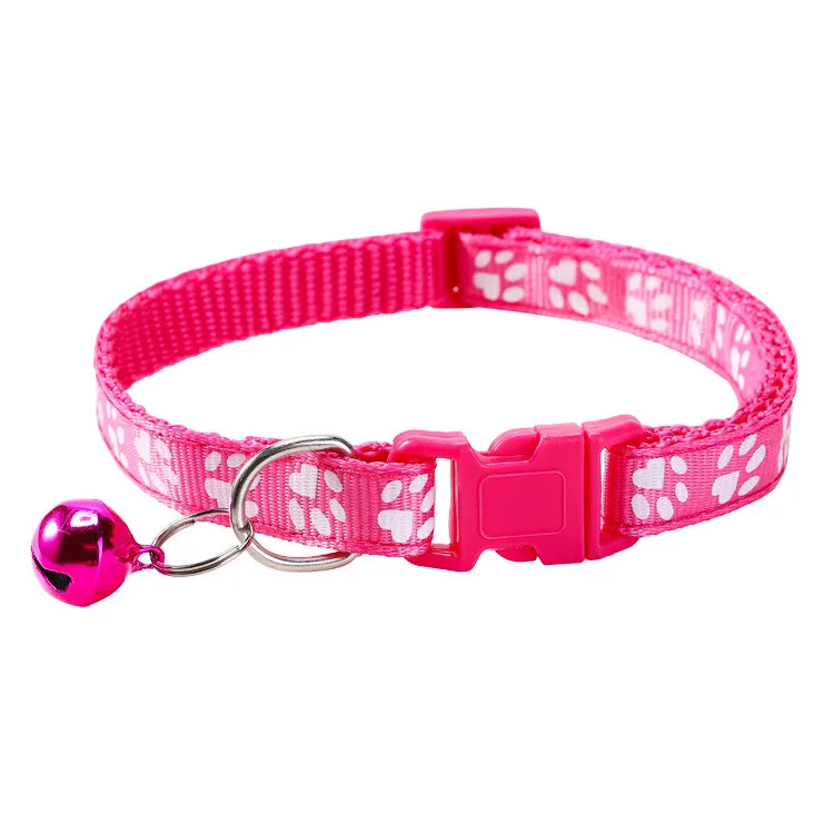 Collar with Bell Cartoon Footprint Colorful Dog Puppy Cat Accessories Kitten Collar Adjustable Safety Bell Ring Necklace