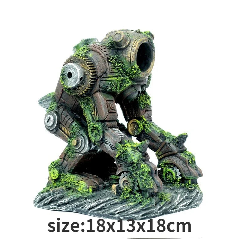 Transforming Robot Decoration Fish Tank Accessories Statue Car Dog Robot Mechanical Leopard Ornaments Aquarium Decoration Rock