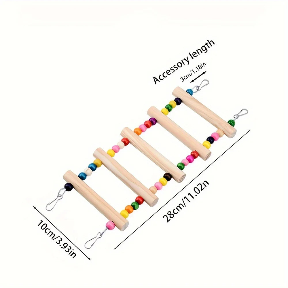 Bird Ladder Bridge 4/5/6/7/8-Step Climbing Swing Hanging Ring Chew And Climb Accessory for Small to Medium Birds Parrot Toy