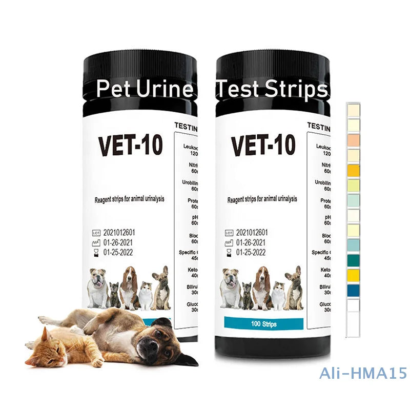 100PCS 10-Parameter Cat & Dog Urine Test Strips Cat & Dog UTI Test Kit, Urinalysis Reagent Strips: Glucose, Specific Gravity