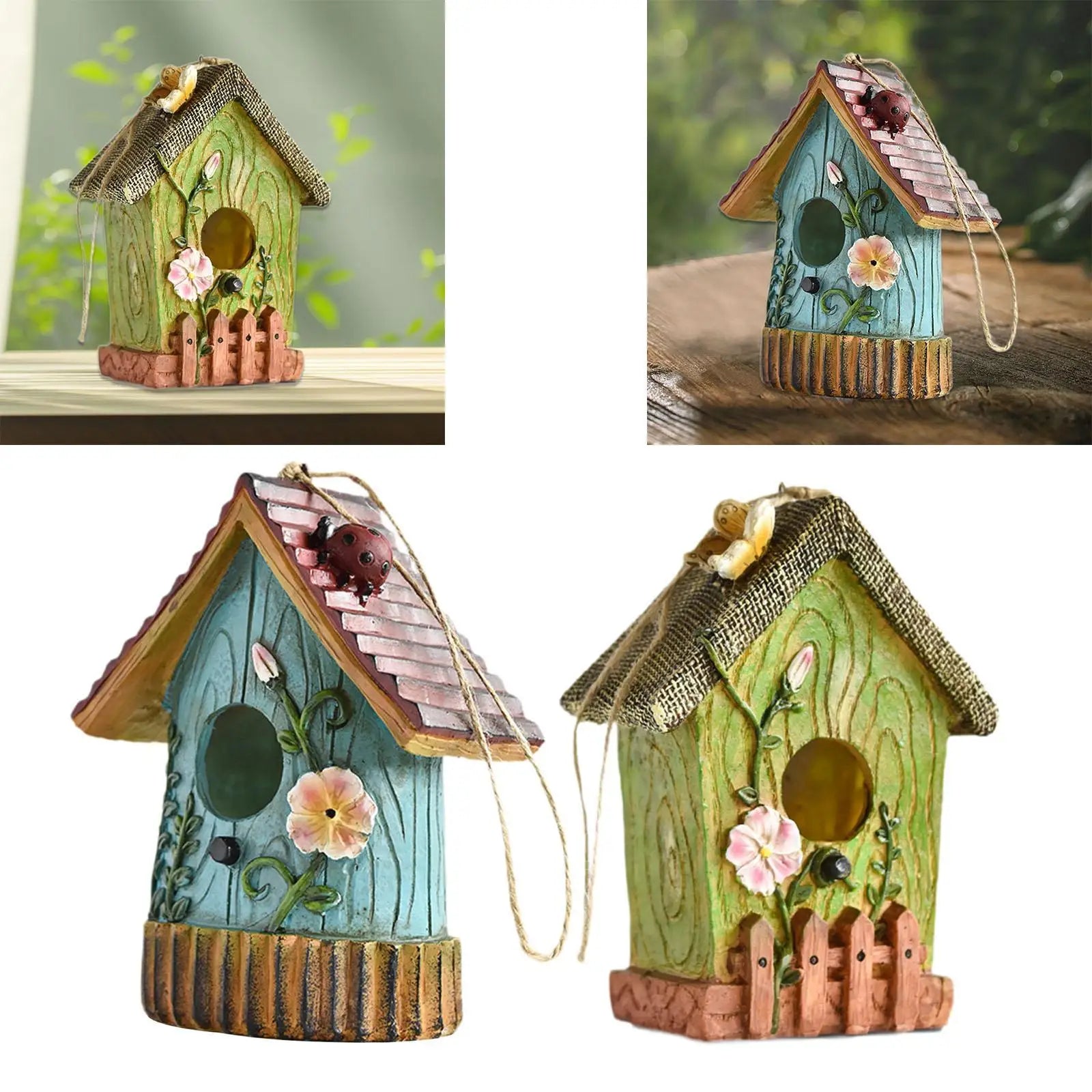 Hanging Bird House Outside Bird Hut Resin, Novelty Garden Decoration Hummingbird Nest for Fence, Trees, Yard, Backyard, Patio